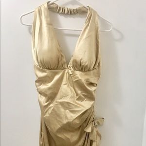 Gold satin formal evening gown
